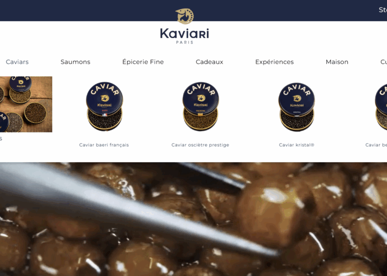 Homepage du site e-commerce Kaviari