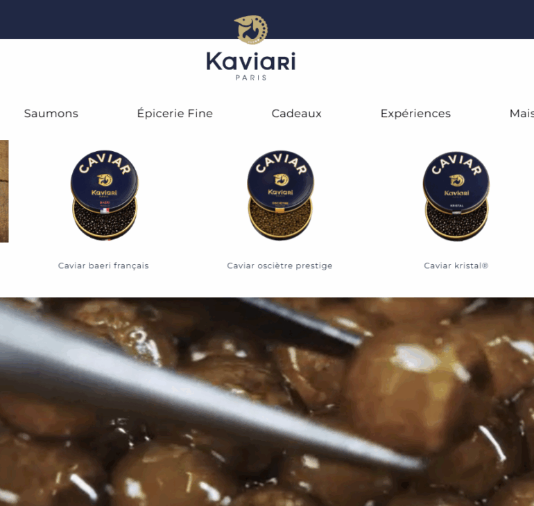 Homepage du site e-commerce Kaviari